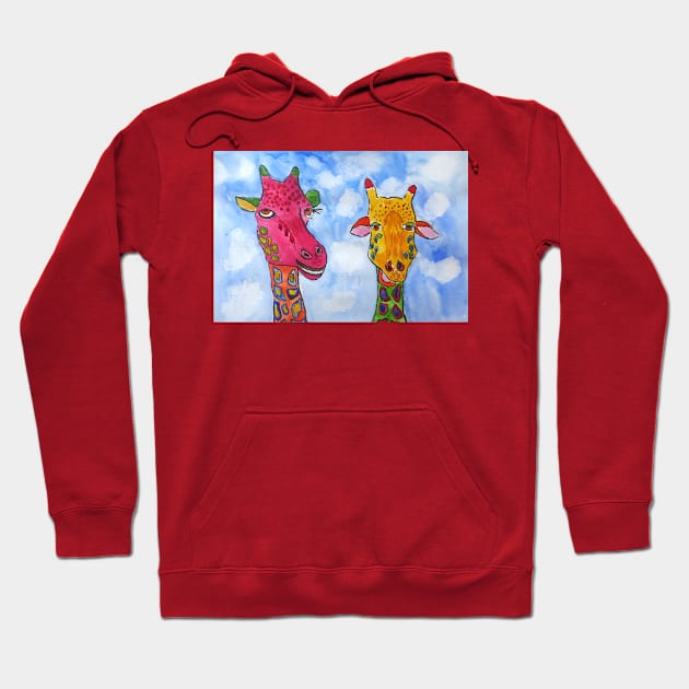 Quirky, Colourful Giraffes Hoodie by Casimirasquirkyart